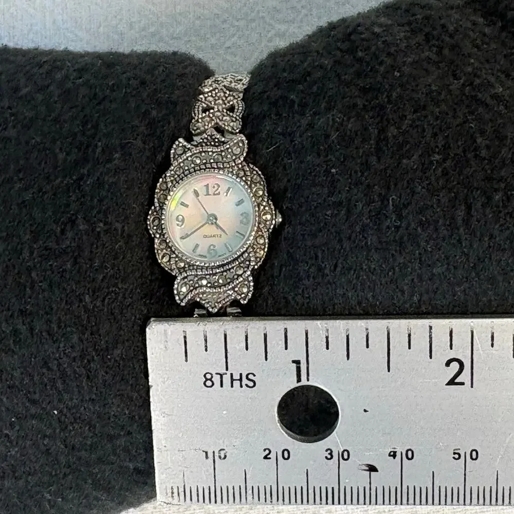 Vintage Avon Marcasite Bracelet Watch Art Deco Revival Silver Tone Quartz